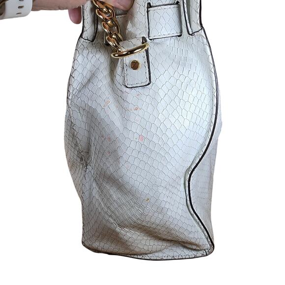 Rare White Michael Kors Snake Leather Python Hamilton Purse Satchel 35S5SHLT3N - Picture 7 of 12
